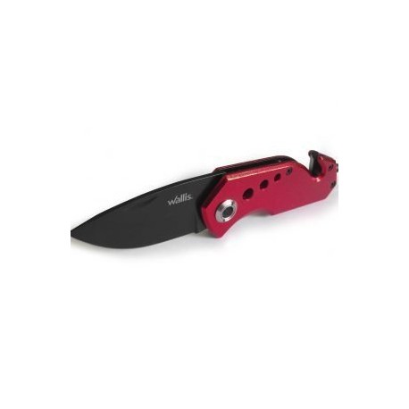 WALLIS- NAVAJA MANGO *S.O.S. METAL ROJO CON CLIP, HOJA LISA DE 6 CM DE LARGO — pesca